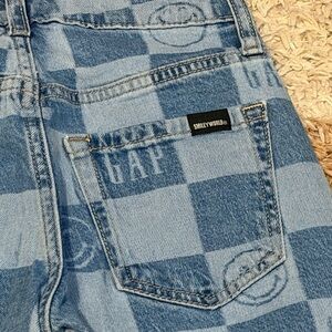 GAP Smiley World Blue Checkered Denim Pants Size 6